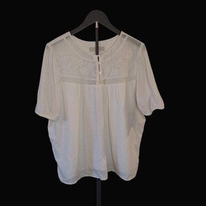 Loft White Embroidered Blouse Sz XL
